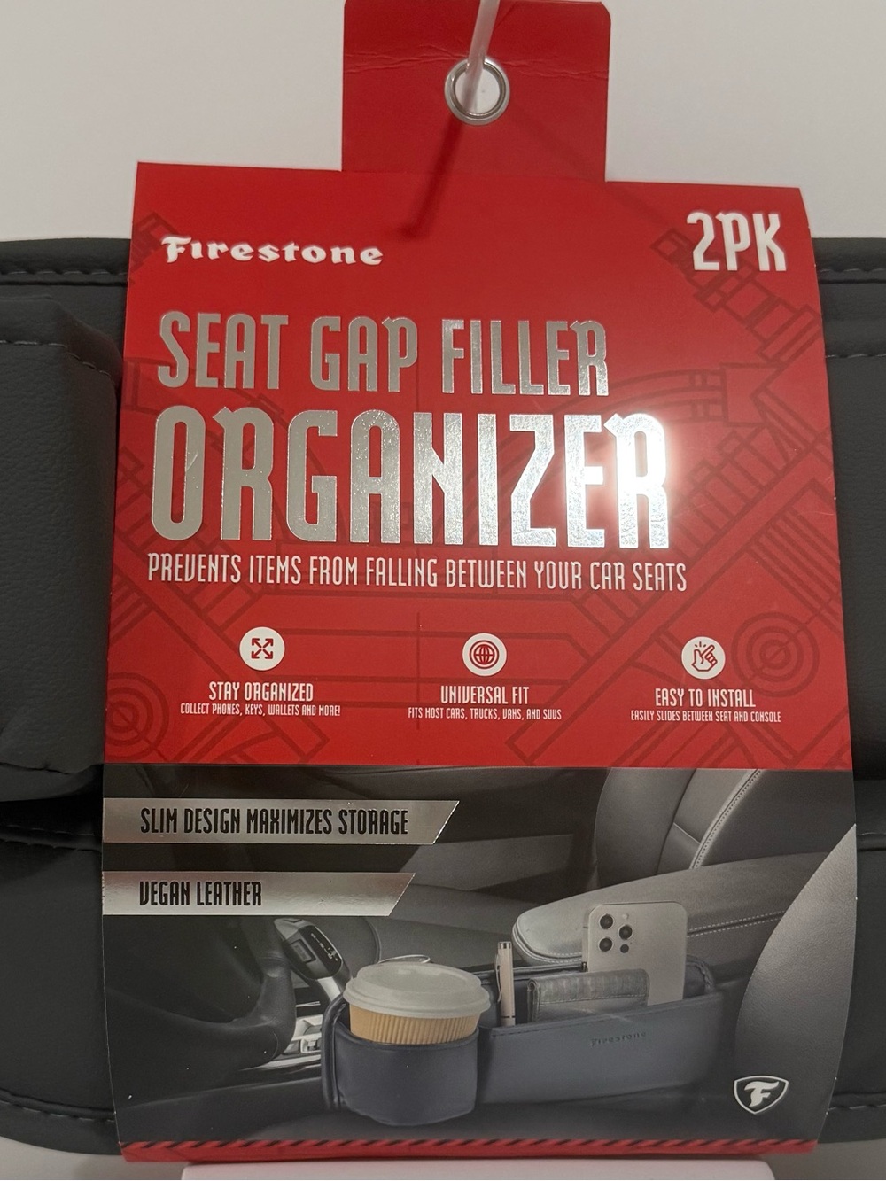 NEW Firestone 2PK Gray Faux Leather Car Seat Gap Filler Organizer Universal Fit